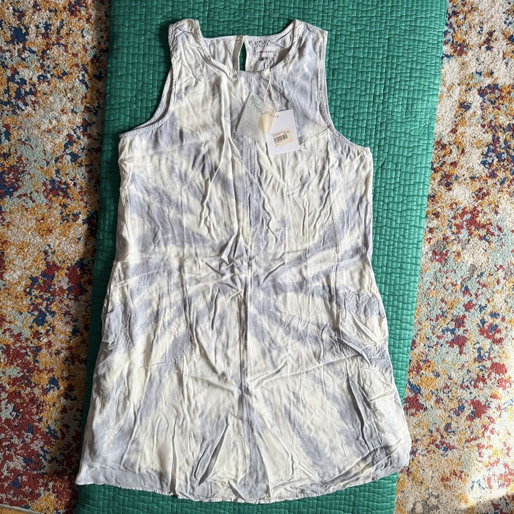 NEW Thread & Supply Tank Dress S Tie Dye Blue White Clouds Sleeveless Lined NWT